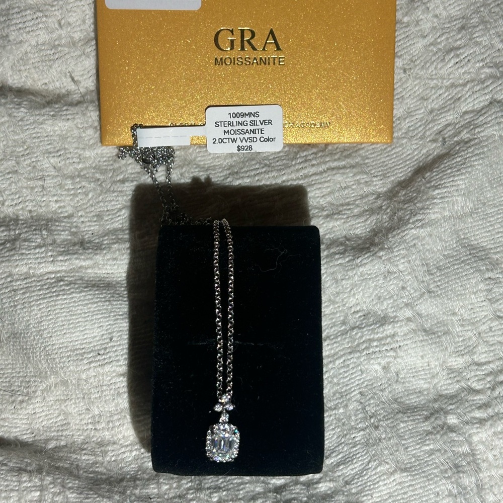 Sterling silver small emerald cut 2 carat moissanite necklace